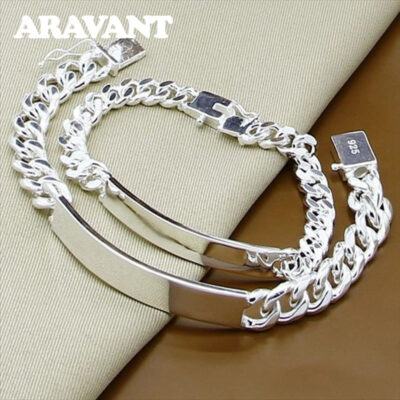 925-Jewelry-2pcs-Set-Silver-Charm-Bracelets-Jewelry-Sets-For-Women-Men-Fashion-Silver-Jewelry 925 Jewelry 2pcs/Set Silver Charm Bracelets Jewelry Sets For Women Men Fashion Silver Jewelry