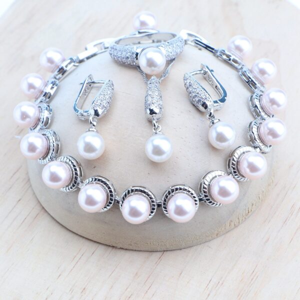 925 Silver Jewelry Sets Bridal Black Pearls Natural White CZ Ring Bracelets Earrings Pendants Necklace Set Women Wedding Jewelry