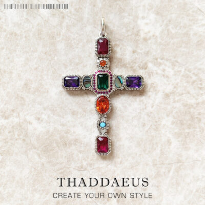 Pendant Colourful Cross 2022 Brand New Fine Jewelry Europe Talisman 925 Sterling Silver Vintage Gift For Women