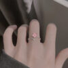 Sweet Flower Opening Adjustable Ring For Women Korean Trend Exquisite Jewelry Shiny Rhinestone Zircon Finger Ring Party Gift