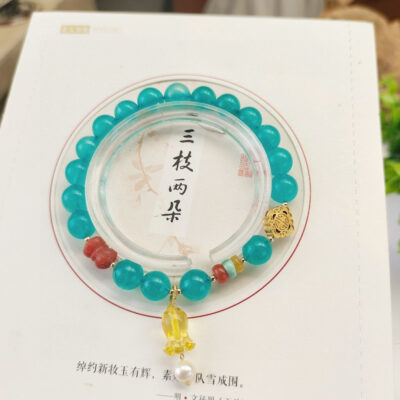 Natural Tianhe Stone Bracelet, 💞 Paired with natural southern red lotus/wax bell orchid 💓， Bead diameter 8mm 1020899