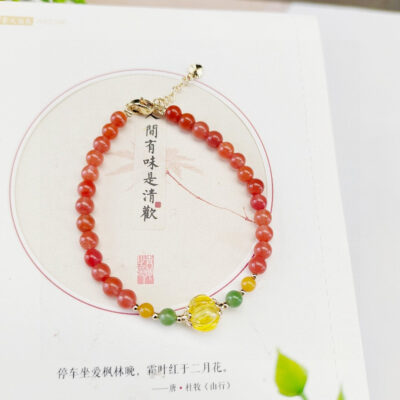 Natural South Red Honey Wax Single Loop Bracelet, 💕 Paired with natural wax pumpkin beads 1021359