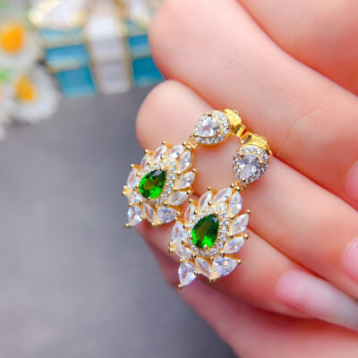 Pure natural Russian diopside earrings, main stone size 4 * 6mm2610120263