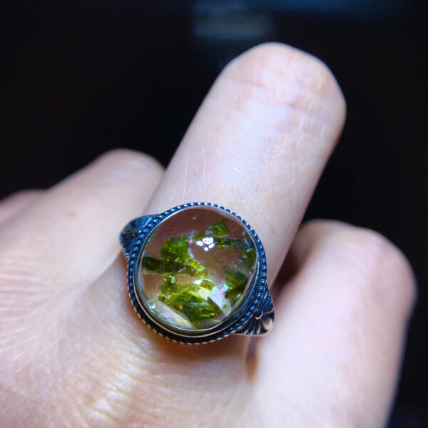 Natural green tourmaline fully wrapped tourmaline ring, bare stone 13.4/12mm0211238155