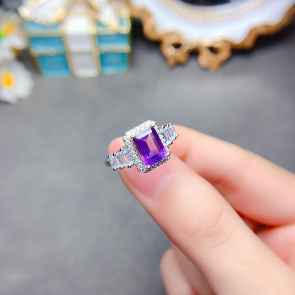 Natural Brazilian amethyst ring, main stone size square 6 * 8mm0411110845