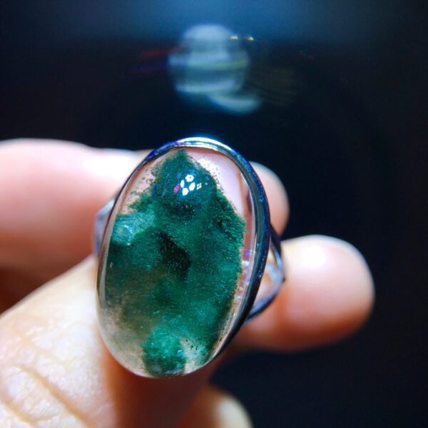Natural Green Ghost Pyramid Ring, Size 19.6/12.2mm0711248122