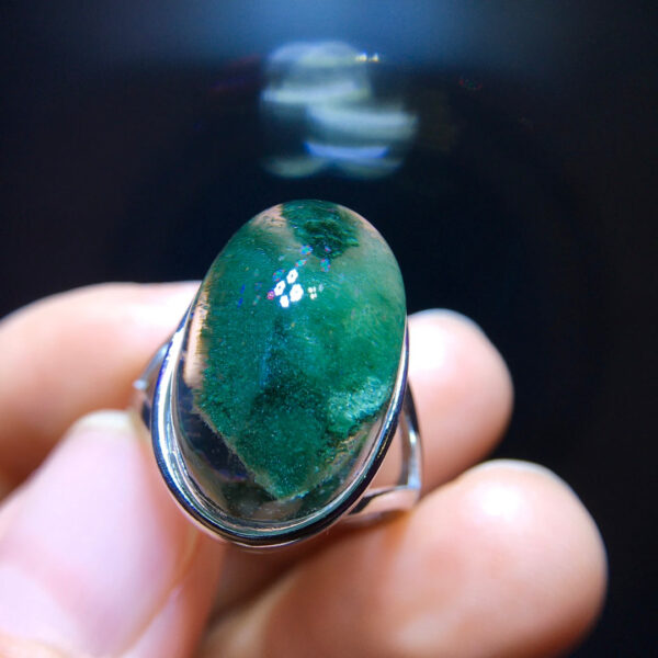 Natural Green Ghost Pyramid Ring, Size 19.6/12.2mm0711248122