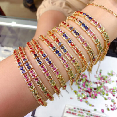 Natural Sri Lanka Burnless Colorful Sapphire Bracelet, Main Stone Size 3 * 4mm1110850136