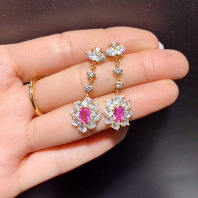 Pure Natural Burnless Papalacha Pink Blue Treasure Earrings, Size 4 * 6mm1110599846