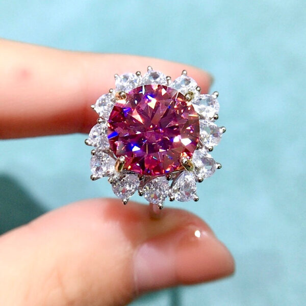 wsxc1699910769222_3 Classic Pink Mosang Diamond Ring, Main Stone 5 Carat, Round 11mm1113575177