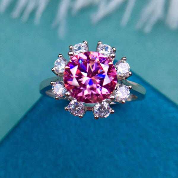 Classic Pink Mosang Diamond Ring, Main Stone 2 Carat, Round 8mm1113350952