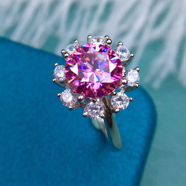 Classic Pink Mosang Diamond Ring, Main Stone 2 Carat, Round 8mm1113350952