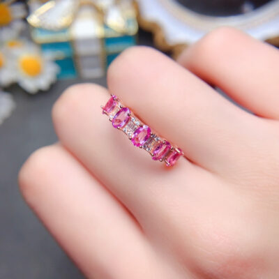 Pure Natural Burnless Papalacha Pink Blue Treasure Ring, Main Stone Size 3 * 5mm1115299466