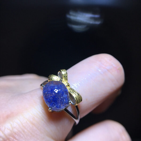 Natural blue hair crystal blue line stone ring, size 9.5/8mm1116238199