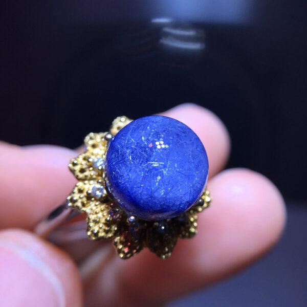 Natural blue hair crystal blue line stone round bead single bead treasure bowl ring, size 10mm1117438166